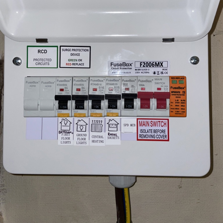 consumer unit showing fuse switches
