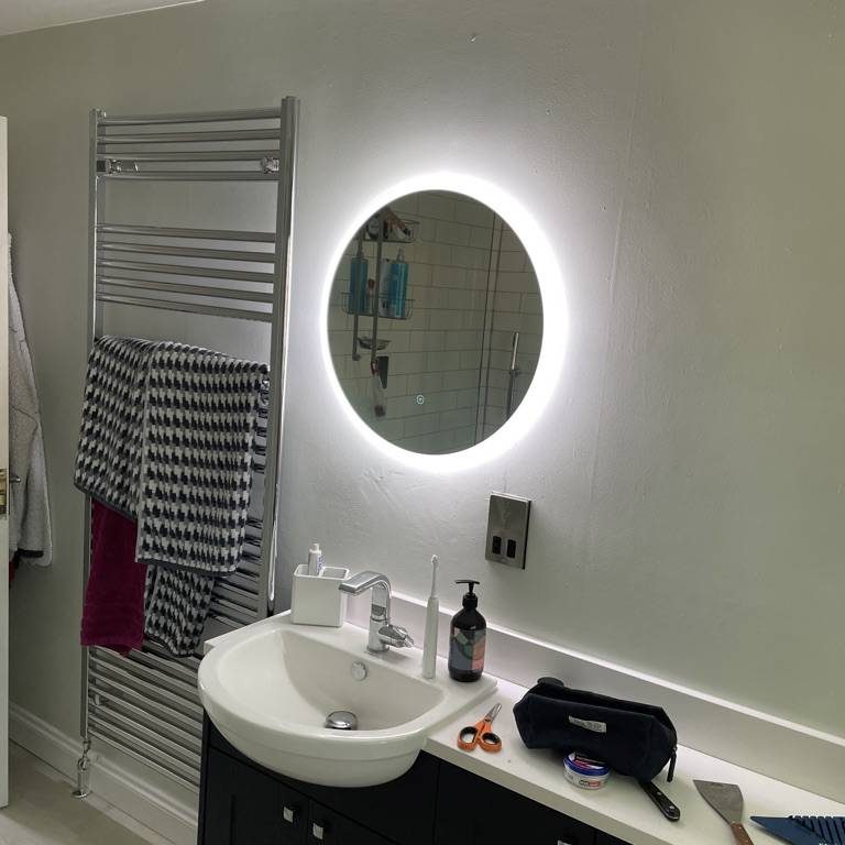 bathroom mirror with LED backlighting